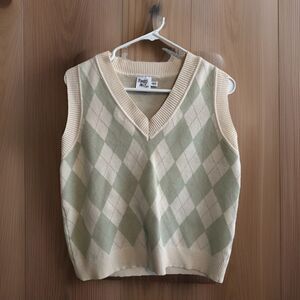 Princess Polly Sage Green Crop Argyle Sweater Vest Preppy Y2K Academia Woman S